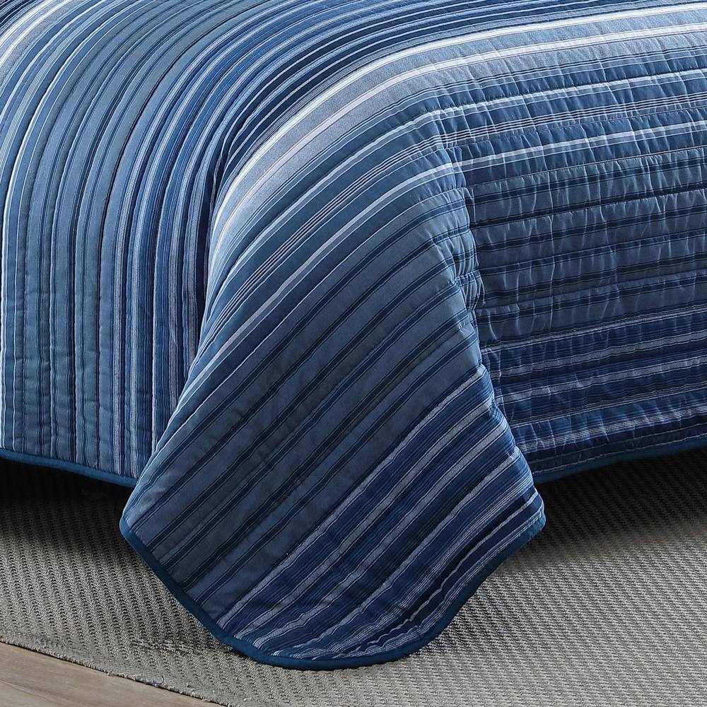 Coveside Blue Striped Cotton Twin Quilt Set