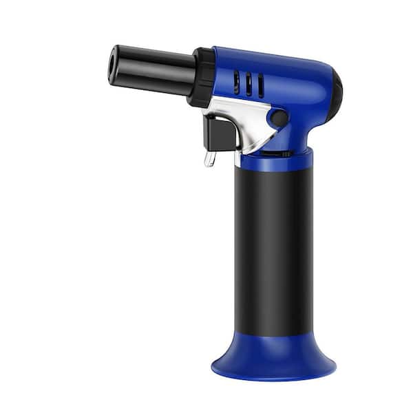 Blue Aluminum Butane Torch Lighter with Visible Fuel Window, Adjustable Flame Lock, Refillable for, Resin Art, Cooking