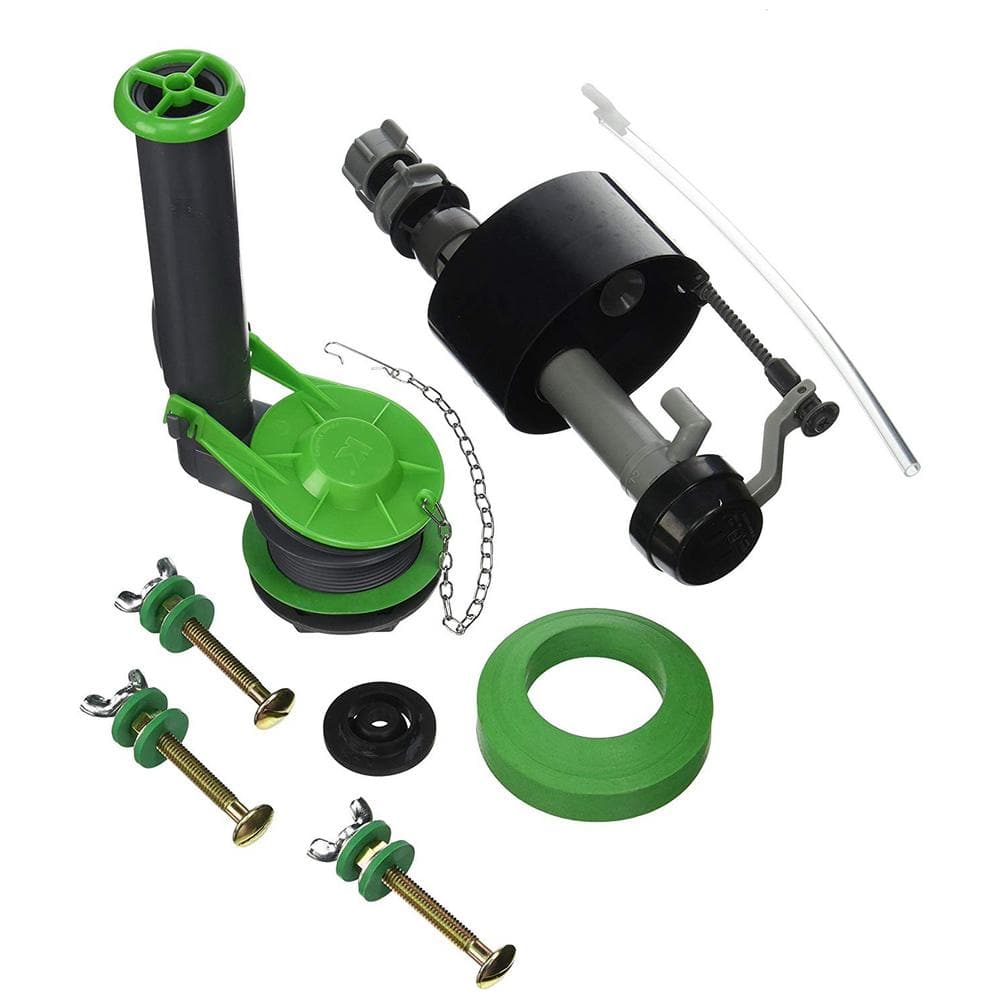 Universal Gray and Green Toilet Tank Repair Kit with Hardware