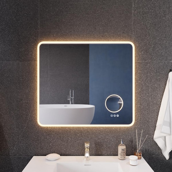 ANZZI 32 in. W x 28 in. H Large Rectangular Frameless LED Light Wall Mounted Magnifying Bathroom Vanity Mirror with Defogger