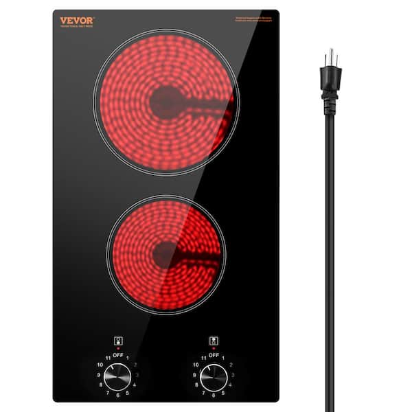 Electric Cooktop 12 in. 2 Burners Built-in Electric Stove Top 1800W Ceramic Top Radiant Cooktop with Glass Panel