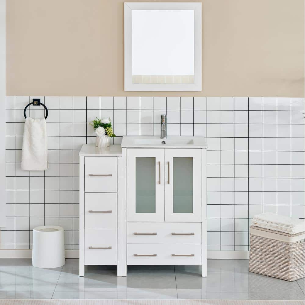 Brescia 36 in. W x 18.1 in. D x 35.8 in. H Single Basin Bathroom Vanity in White with Top in White Ceramic and Mirror price history on PriceWatchPro