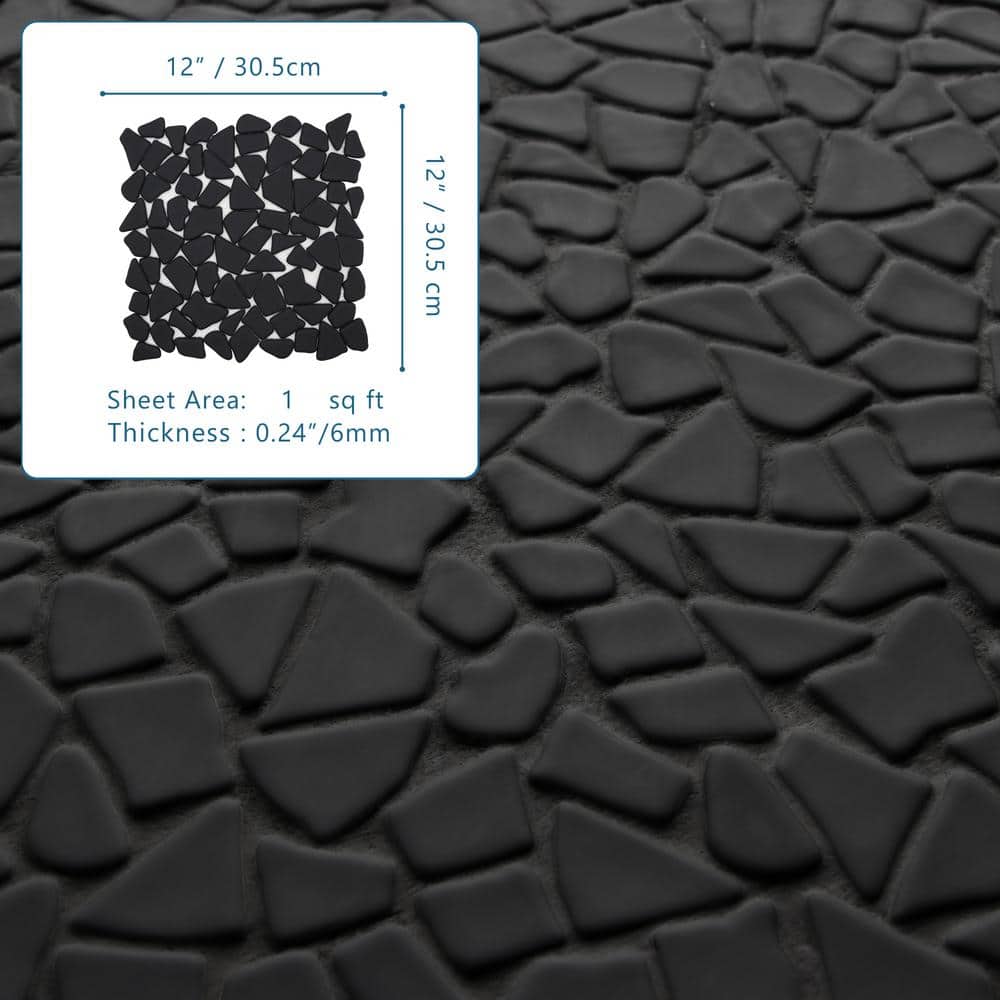 12" x 12" Black Matte Glass Pebble Mosaic Tile