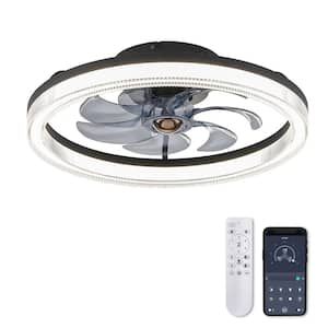 20 in. Indoor Modern Low Profile Ceiling Fan with Dimmable LED Lighting Small Black Ceiling Fan with Remote
