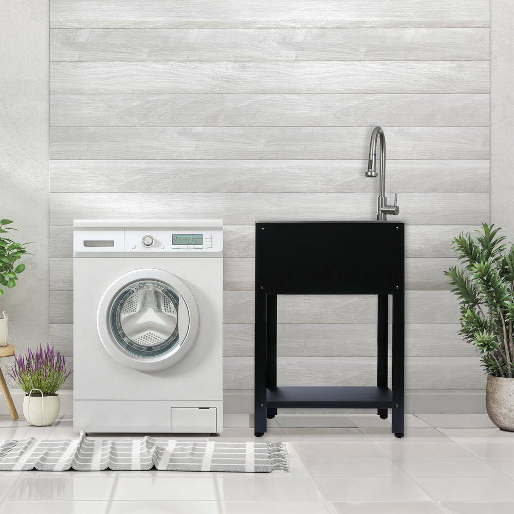 24.1" Stainless Steel Freestanding Farmhouse Laundry Sink with Faucet