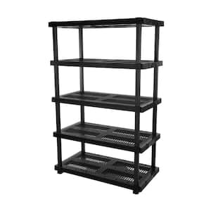 5 Tier Plastic Adjustable Garage Storage Shelving Unit in Black (48 in. W x 75 in. H x 24 in. D)