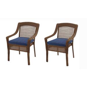 Spring Haven 18 in. x 18 in. Outdoor Dining Chair Replacement Cushion in Standard Blue (2-Pack)