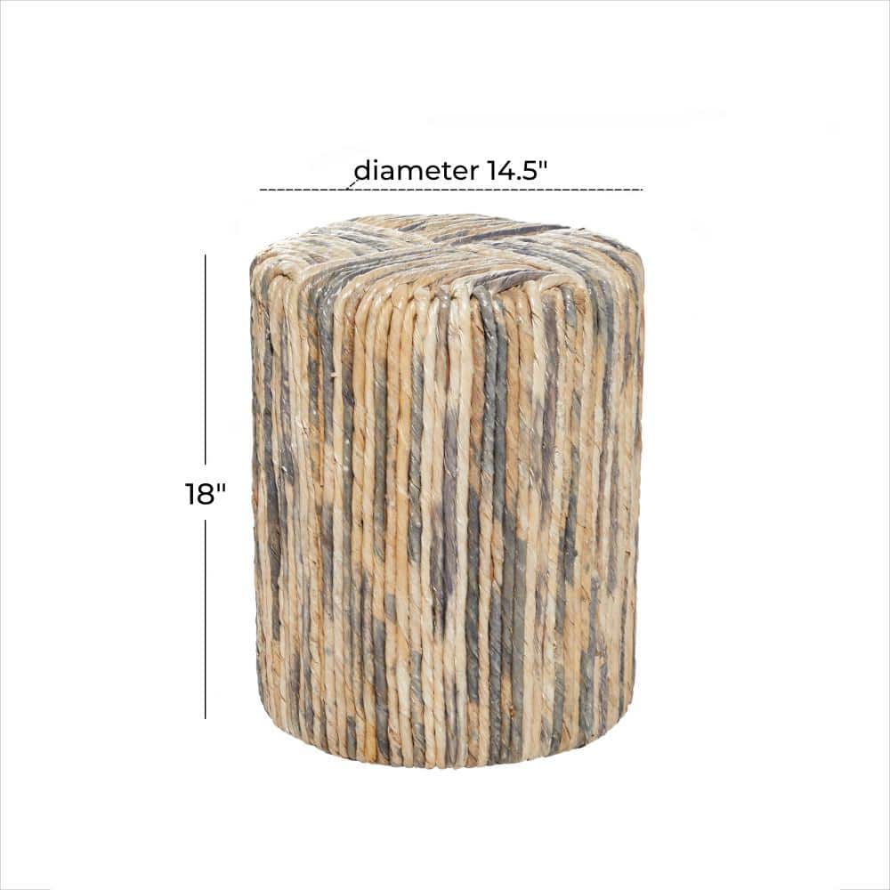 Boho Chic Multi-Colored Woven Banana Leaf & Hide Accent Stool