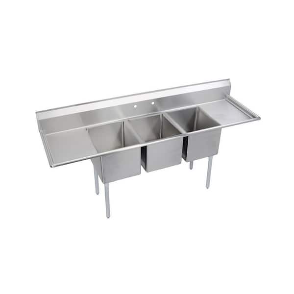 Dependabilt 88 in. Freestanding Stainless Steel 3 Compartments Commercial Sink with Drainboard