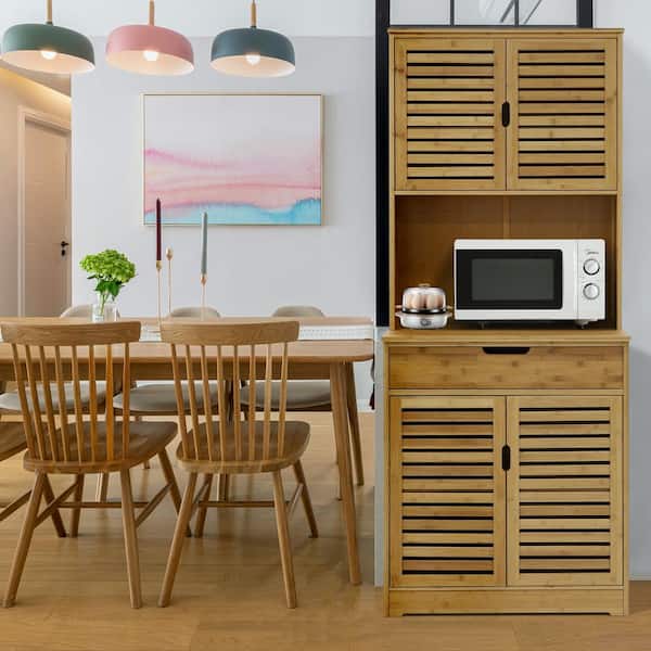 VEIKOUS Light wood Natural Bamboo 30 in. W Sideboard Kitchen Storage Cabinet with Removable Shelves and Drawer