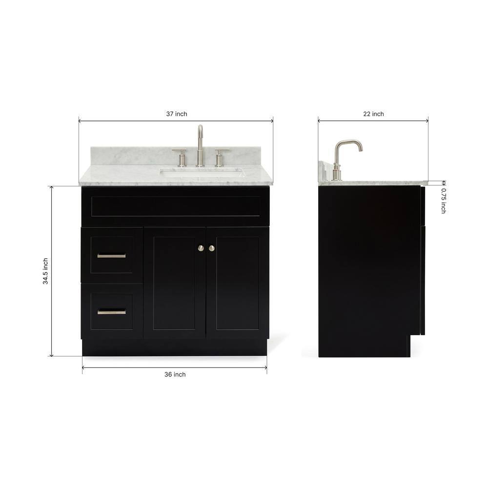 Hamlet Black Freestanding Single Sink Vanity with White Marble Top