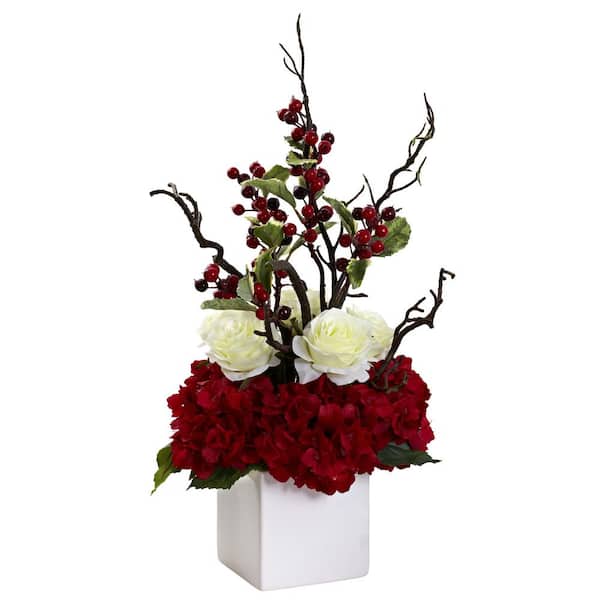 Nearly Natural 23.5 in. Holiday Cheers Artificial Arrangement with Vase Centerpiece