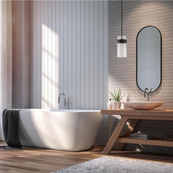 Midnight LA 60-Watt 1-Light Matte Black Modern Pendant Light with Clear Glass Dual Shade and No Bulbs Included