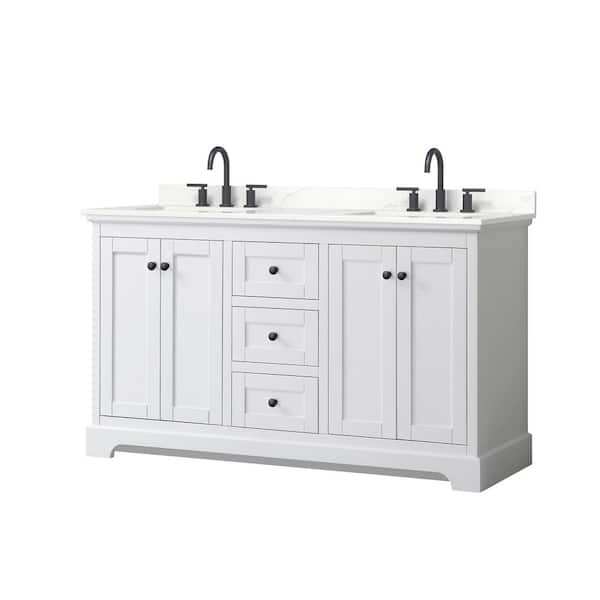 Wyndham Collection Avery 60 in. W x 22 in. D x 35 in. H Double Bath Vanity in White with Giotto Quartz Top