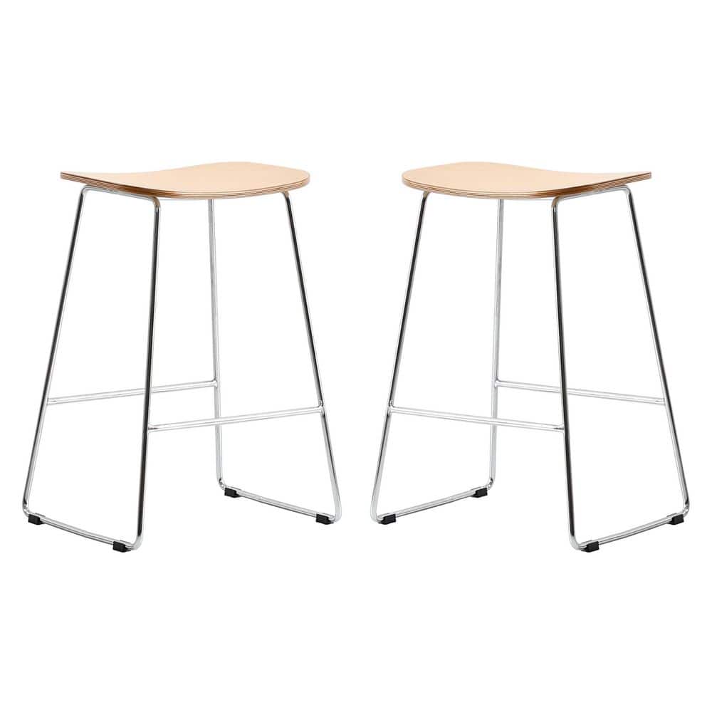Leisuremod Melrose 26 in. Modern Wood Bar Stool with Chrome Iron Base