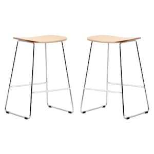 Melrose 26 in. Modern Wood Bar Stool with Chrome Iron Base and Footrest Set of 2 in Natural