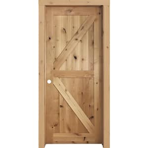 24 in. x 80 in. K Frame Right-Handed Solid Core Unfinished Knotty Alder Wood Single Prehung Interior Door with Casing