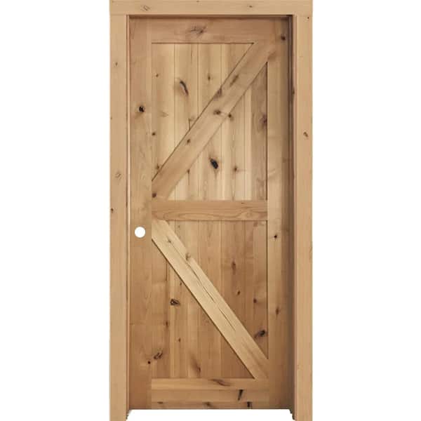 Steves & Sons 24 in. x 80 in. K Frame Right-Handed Solid Core Unfinished Knotty Alder Wood Single Prehung Interior Door with Casing