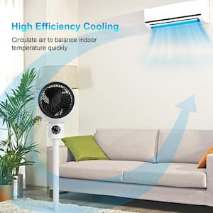 7 in. Indoor Stand Pedestal Fan, Air Circulation Fan with 3-Speed, 15-Hour Timer, 70° Oscillation, Remote Control, White