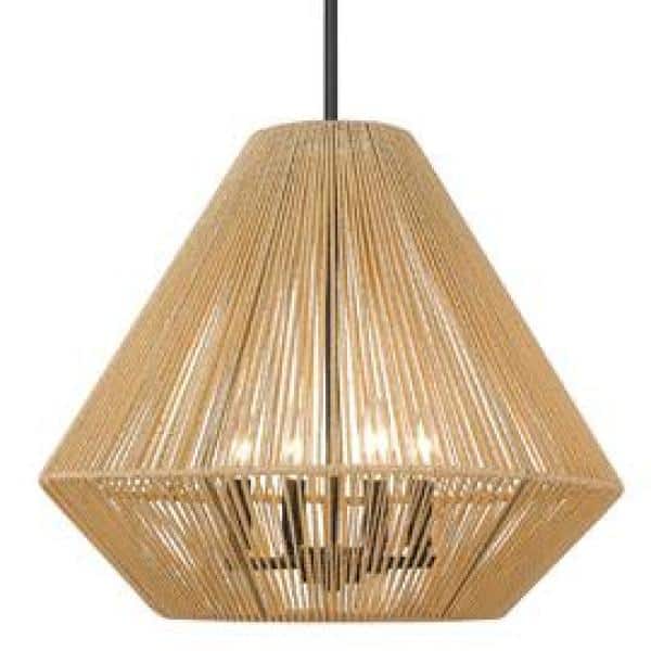 Valentina Black Glass and Natural Raphia 4-Light Pendant