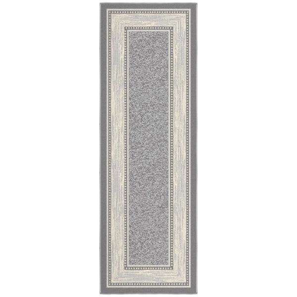 Ottomanson Ottohome Collection Non-Slip Rubberback Bordered 2x5 Indoor Runner Rug, 1 ft. 8 in. x 4 ft. 11 in., Gray