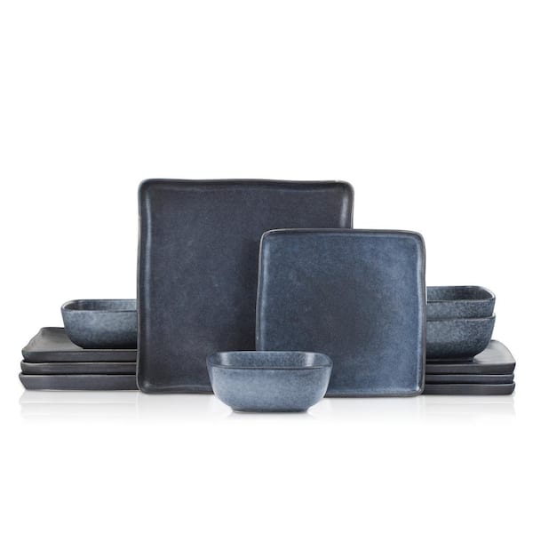 222 Fifth Bloom 12-Piece Black Stoneware Dinnerware Set (Service for 4)  4327BK797A1V32 - The Home Depot