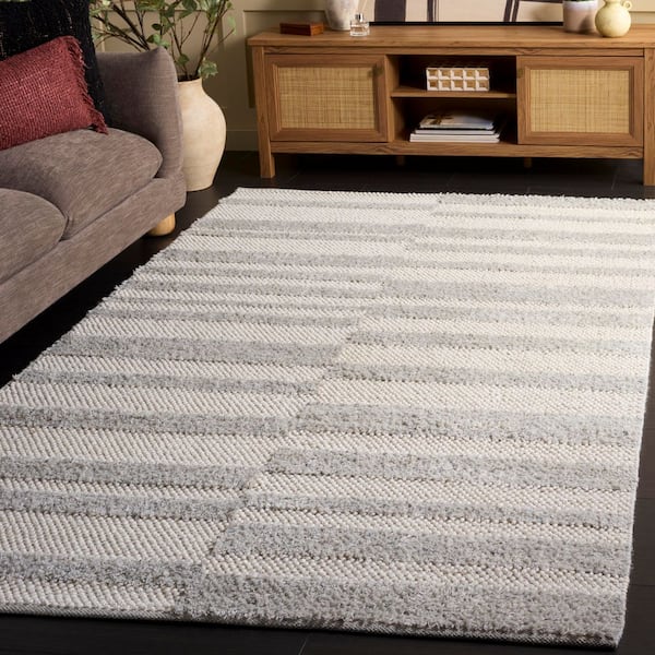 Natura 6 ft. x 6 ft. Light Gray/Ivory Striped Solid Square Area Rug