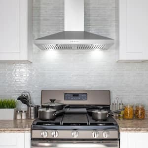 30 in. 217 CFM Convertible Kitchen Wall Mount Range Hood in Stainless Steel with Push Panel, LEDs and Carbon Filters