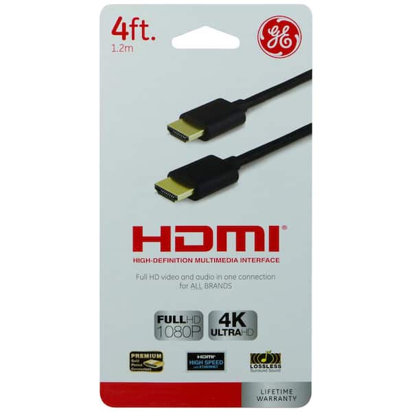 GE 4ft 4K HDMI 2.0 Cable with Built-in Ethernet, Gold-plated
