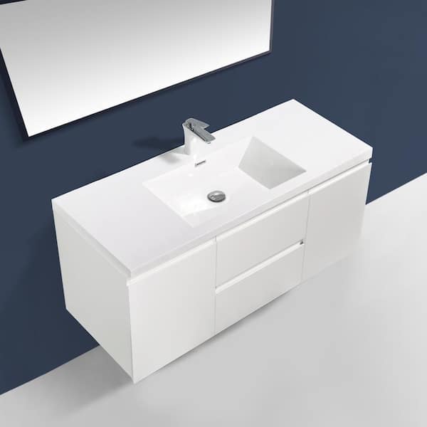 48 in. W x 19 in. D x 20 in. H Wall-Mounted Bath Vanity in High Glossy White with White Glossy Resin Top