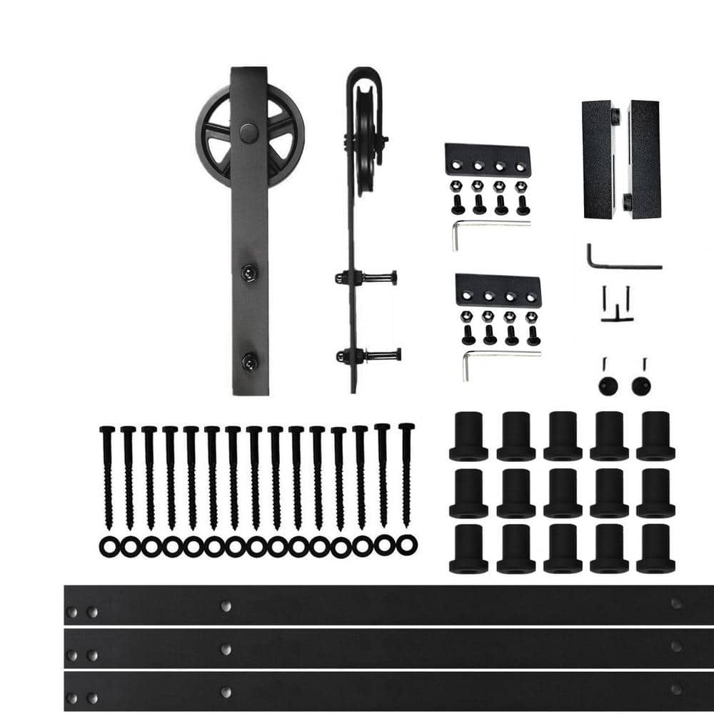 18 ft./216 in. Black Rustic Non-Bypass Sliding Barn Door Hardware Kit Spoke Wheel Design Roller for Single Door price history on PriceWatchPro