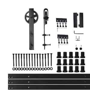 20 ft./240 in. Black Rustic Non-Bypass Sliding Barn Door Hardware Kit Spoke Wheel Design Roller for Single Door