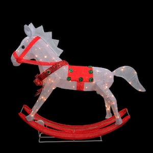 36 in. Lighted and Animated Glistening Rocking Horse Christmas Yard Art Decoration