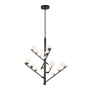 Juniper 54-Watt 5 Head 15-Light Integrated LED Black/Opal Glass Chandelier