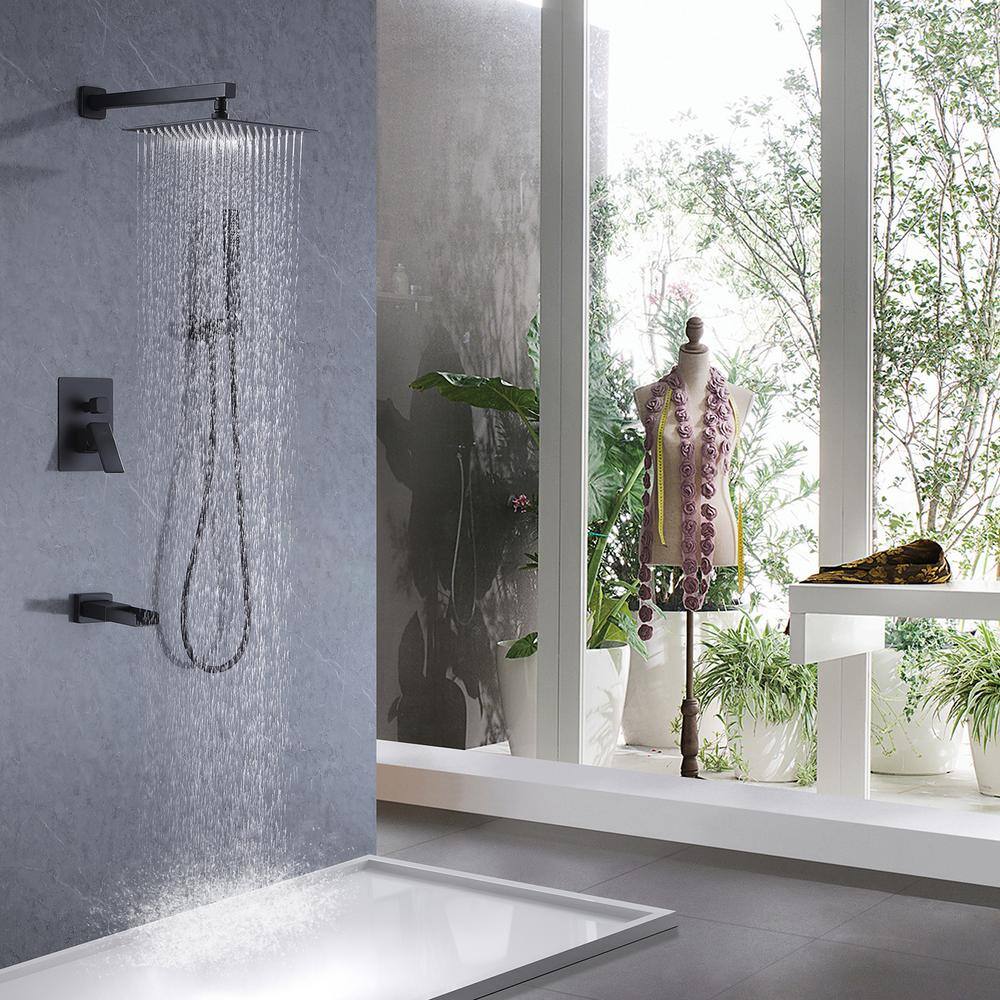 Matte Black Stainless Steel Square Rain Shower Faucet Set