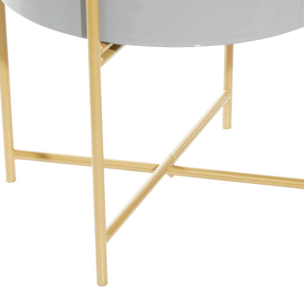 Gray Metal Indoor Outdoor Planters with Gold Stands, Set of 2