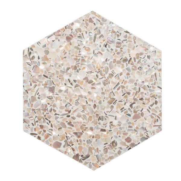 Amalfi 9 in. x 8 in. Ivory White w/Copper Flecks Glossy Shell, Terrazzo Hexagon Marble Tile (1.8 sq. ft./case, 5-Pack)