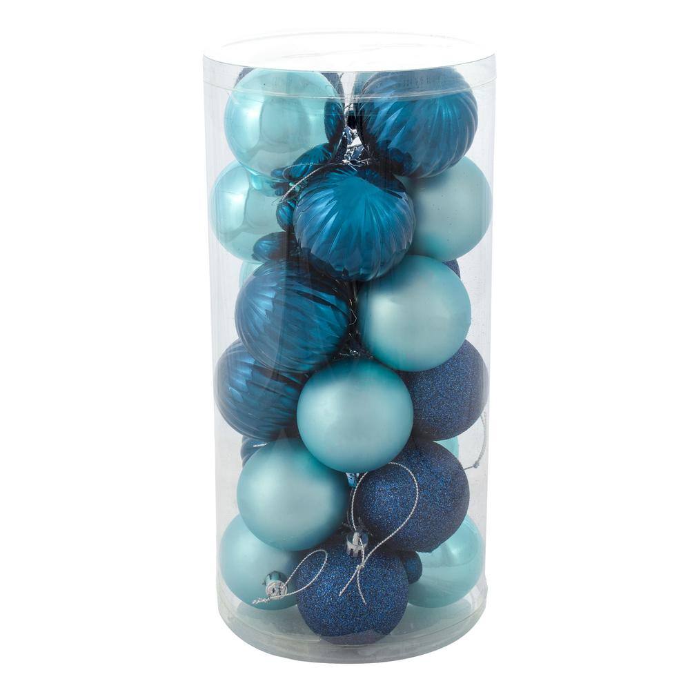 Turquoise and Blue Shatterproof Plastic Christmas Ornament Set, 24 Count