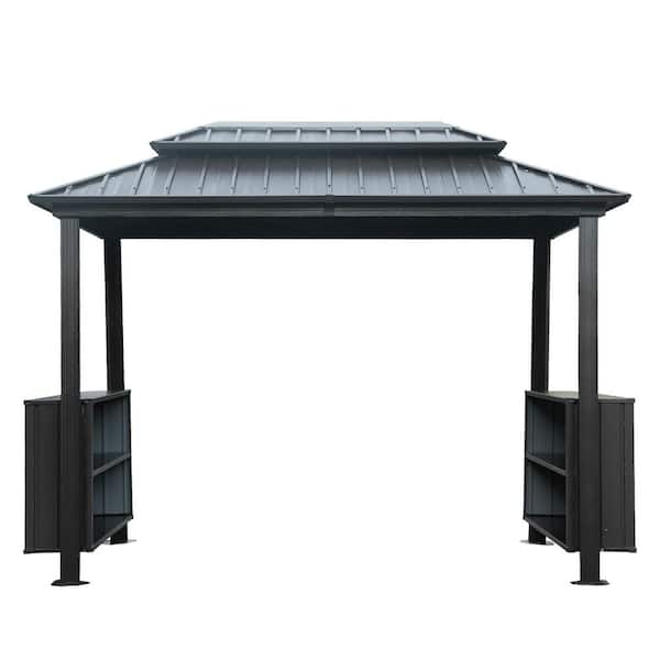 6 FT. X 10 FT. Hardtop Grill Gazebo with 2-Storage Cabinets Dark Gray