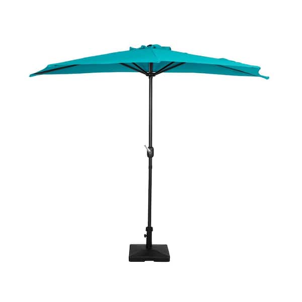 WESTIN OUTDOOR FIJI 9 ft. Market Half Patio Umbrella with 50 lbs. Concrete Base in Turquoise