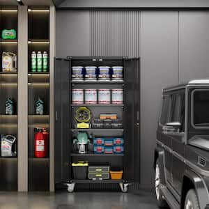 31.5 in. W x 72 in. H x 16.5 in. D Metal Rolling Garage Storage Cabinet Steel Freestanding Cabinet in Black