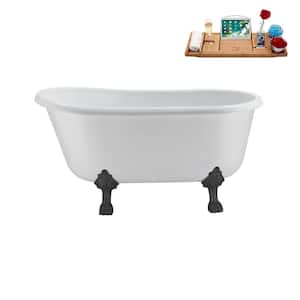 57 in. Acrylic Clawfoot Non-Whirlpool Bathtub in Glossy White with Matte Black Drain and Brushed Gun Metal Clawfeet