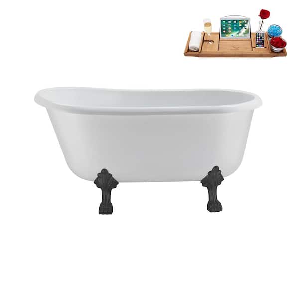 Streamline 57 in. Acrylic Clawfoot Non-Whirlpool Bathtub in Glossy White with Matte Black Drain and Brushed Gun Metal Clawfeet