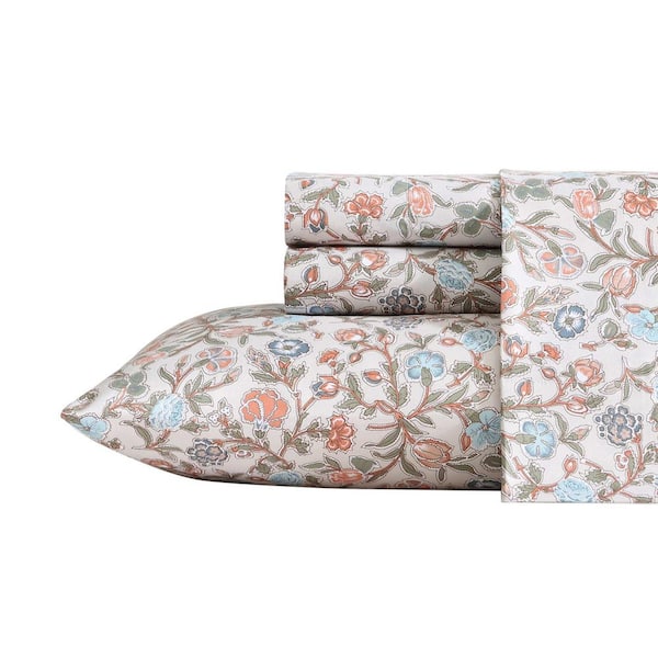 Wrangler Westward Floral 4-Piece Beige Microfiber Queen Sheet Set
