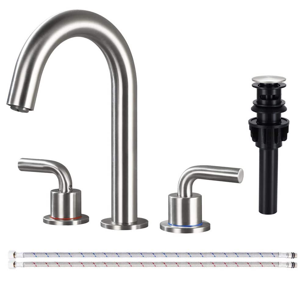 Double Handles 8 in. Widespread Bathroom Faucet 3-Hole Sink Faucet with Pop-Up Drain in Brushed Nickel price history on PriceWatchPro