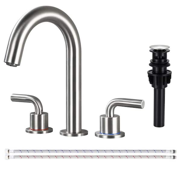 AKLFGN Double Handles 8 in. Widespread Bathroom Faucet 3-Hole Sink Faucet with Pop-Up Drain in Brushed Nickel