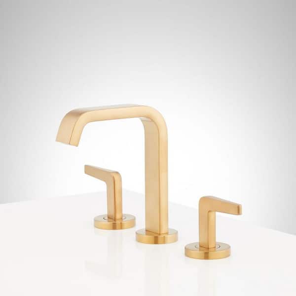 SIGNATURE HARDWARE Drea 8 in. Widespread Double Handle Bathroom Faucet in Brushed Gold