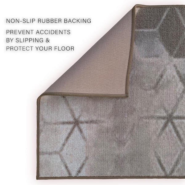 Cubes Abstract Beige 31 in. W x 2 ft. L RunnerRug/Stair Runner 5.2 sq. ft.