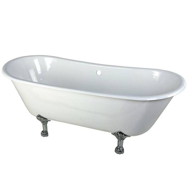 Aqua Eden 5.6 ft. Cast Iron Polished Chrome Claw Foot Double Slipper Tub in White