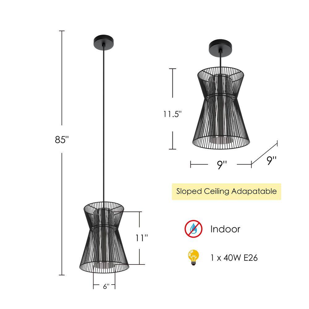 Maseta Black Glass and Metal Drum Pendant Light